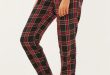 Trendy Burgundy Plaid Printed Cotton Loose Casual Pants for Women .