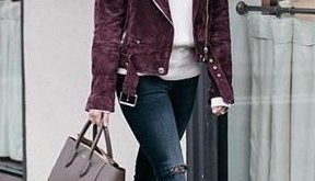 40 Adorable Outfit Ideas For This Winter: Purple Jacket / White V .