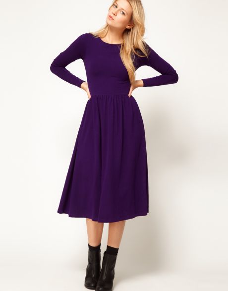 Long sleeve simple purple dress | Asos dress midi, Long midi dress .