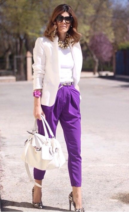 Purple pants | Chic outfits, Purple outfi