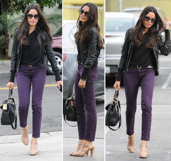 Deep Magenta/Violet skinny jeans | Purple pants outfit, Purple top .