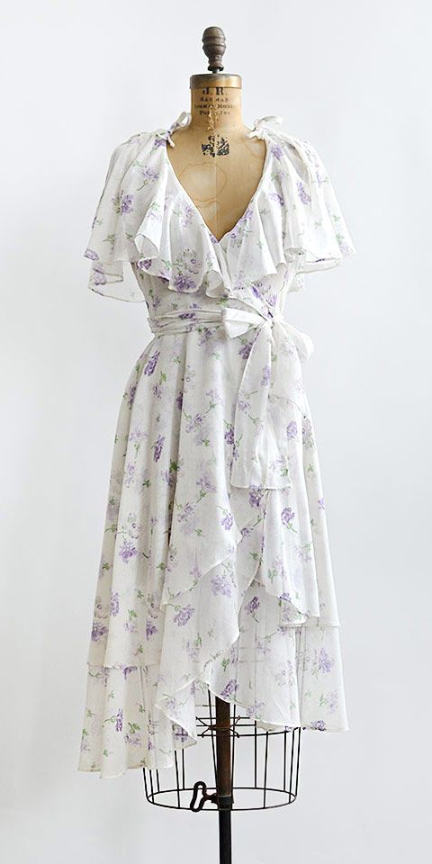 vintage 1970s purple floral ruffle wrap summer dress | Summer .