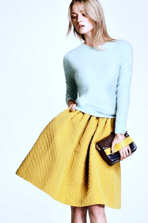 quilted skirt yellow pastel color sweater | Fashion, Style .