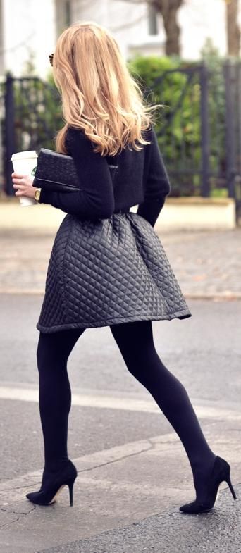 All Black Skirt Outfit #2. Wear a knee-length black quilted skirt .