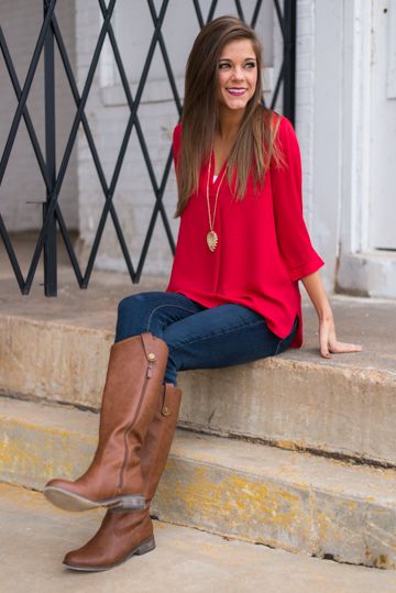 Simply Classic Blouse, Red from The Mint Julep Boutique | Red .