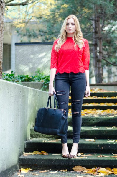 How to Style Red Lace Top: 15 Eye Catching & Beautiful Outfits .