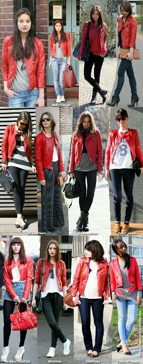 Pin by Karen Noble on Fashion | Red jacket outfit, Red leather .