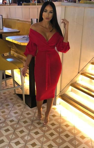 Red Belted Bodycon Midi Dress - Angelica in 2020 | Red dress .