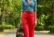 9 ways to wear red pants outfits at work | Red pants outfit .