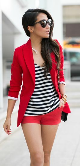 Red Suit Outfit Idea by Wendy's Lookbook | Red shorts outfit .