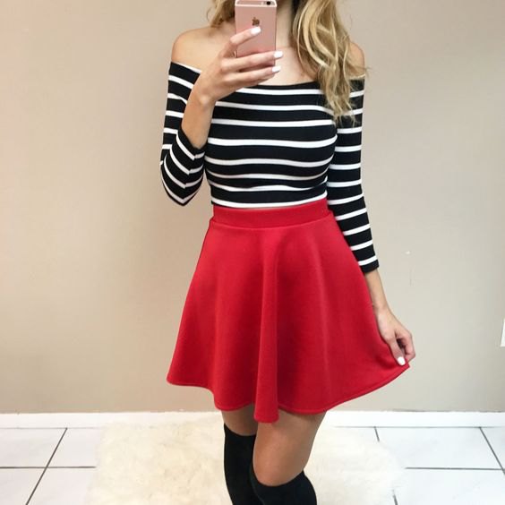 Red Skater Skirt Outfit Ideas