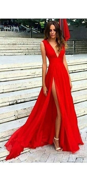 Red Slit Dress Outfit Ideas