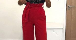 Red Paper Bag Tie Waist Wide Leg Trousers #Fashion #Trends #Style .