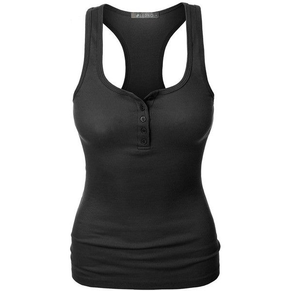 LE3NO Womens Lightweight Scoop Neck Ribbed Henley Tank Top ($13 .