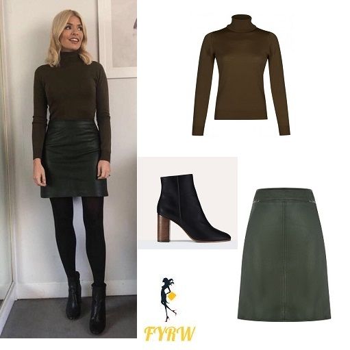 Holly Willoughby Khaki Faux Leather Skirt This Morning February .