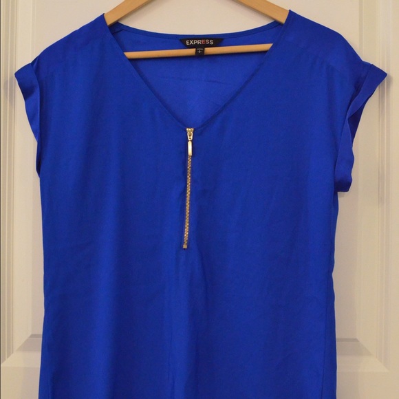 Express Tops | Womens Royal Blue Dress Shirt With Zipper | Poshma