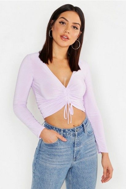 Ruched tops are so cute and I love this lilac color. Soo pretty .