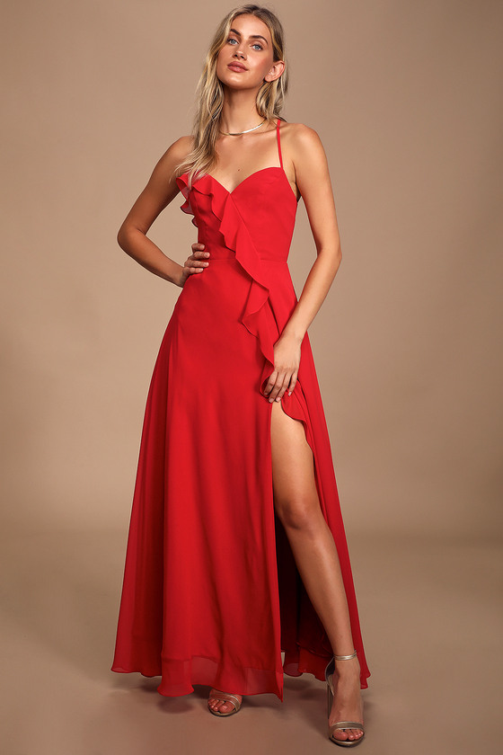 Lovely Red Maxi Dress - Ruffled Maxi Dress - Backless Maxi Dre