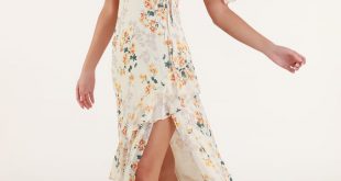 Lovely Cream Floral Print Dress - Ruffled Maxi Dress - Maxi Dre