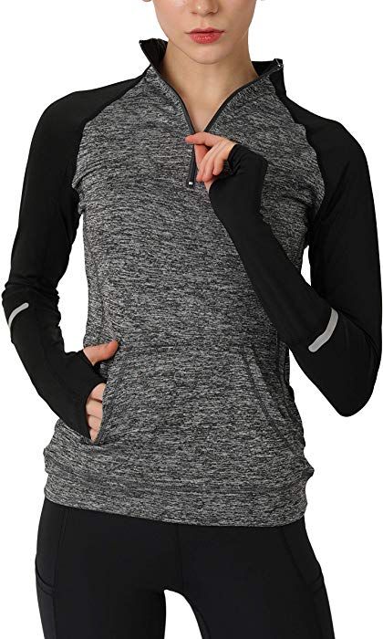 Women's Yoga Long Sleeves Half Zip Sweatshirt Girl Athletic .