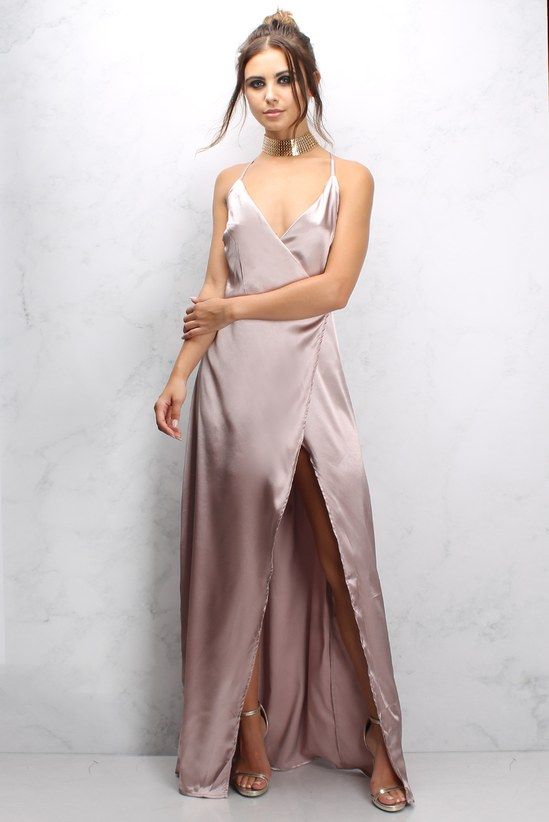 Pink Satin Strappy Maxi Dress | Short satin dre