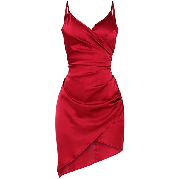 Shape Burgundy Satin Wrap Dress ($38) ❤ liked on Polyvore .