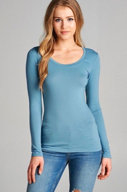 Women's Basic Shirt Long Sleeve Scoop Neck T-shirt Tops Plus size .