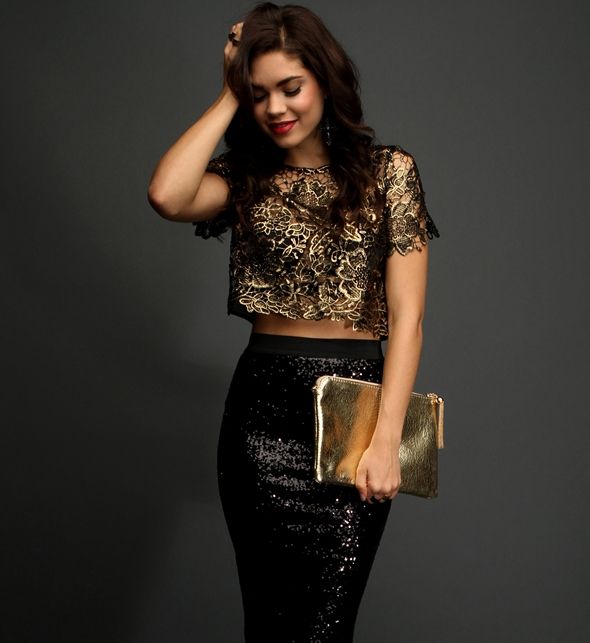 Gold Foil Crochet Crop Top | Fashion, Eve outfit, New years eve .