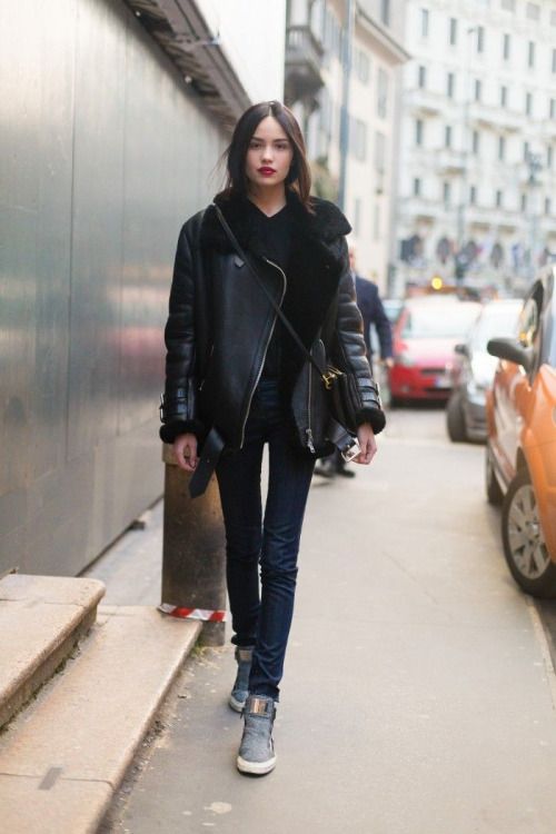 black shearling jacket | Black shearling jacket, Style, Fashi