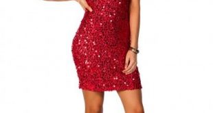 Cantrelle" Red Short Sequin Party Dress with Sleeves | Sequin .