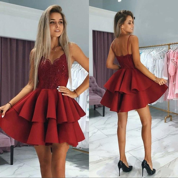 Sparkly Dark Red Sequin Lace Top Homecoming Dresses 2020 Backless .