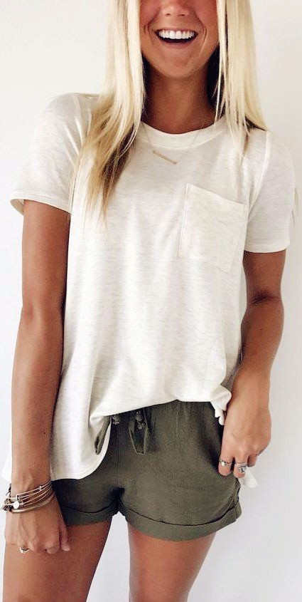 Women's Fashion Outfit Ideas 2019 - White Short Sleeves with Green .