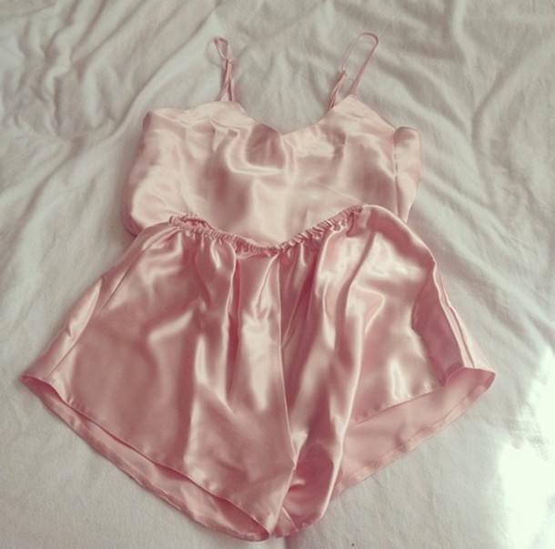 pajamas, silk, babydoll, shorts, top, pink, girly, sleep, home .
