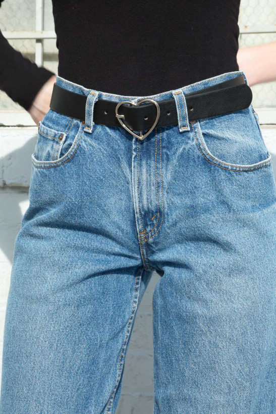 Black Faux Leather Silver Heart Belt - Belts - Accessories .