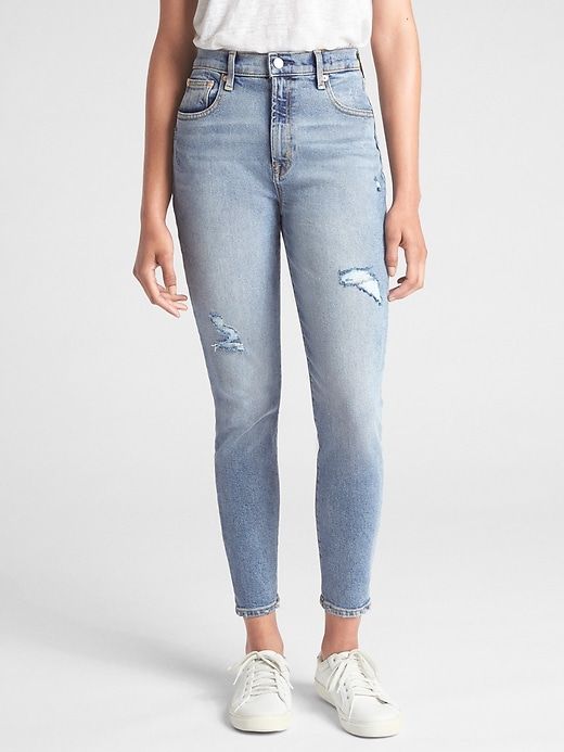 Gap Womens Super High Rise True Skinny Ankle Jeans In Destructed .