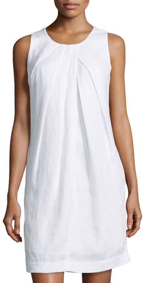 Neiman Marcus Sleeveless Linen Shift Dress, White (с изображениями .
