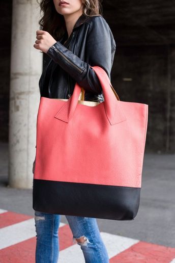 Pink handbag, leather shopper bag, tote bag | Urban wear, Urban .