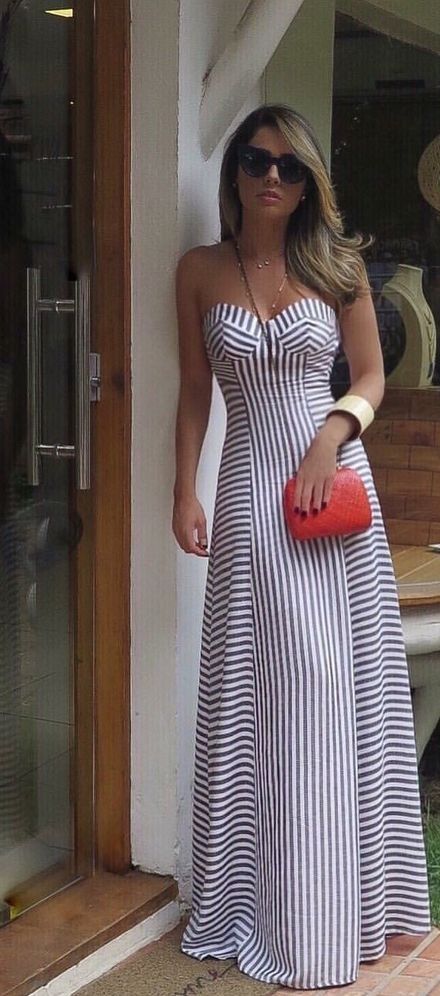 Strapless Striped Maxi Dress / Vacation Mode | Fashion, Dresses .