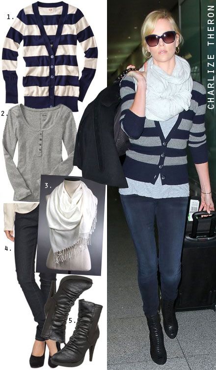 Ankle Boot Outfit Ideas | airport in a striped cardigan paired .