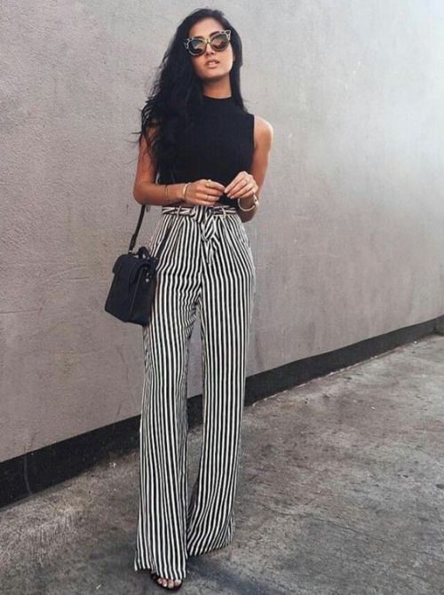 striped wide leg pant | Fashion, Street style, Sty