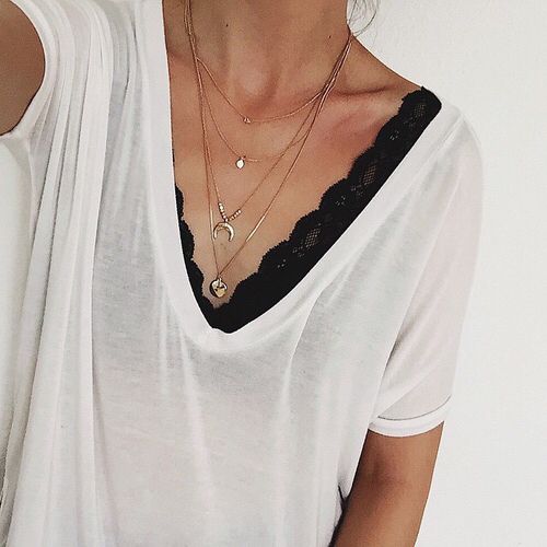 Loose white t shirt, black bralette, black lace bralette | Fashion .