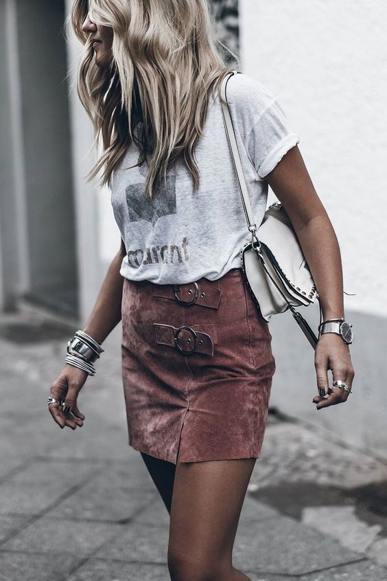 How to Wear Suede Skirt: 18 Chic and Cool Outfit Ideas - FMag.c