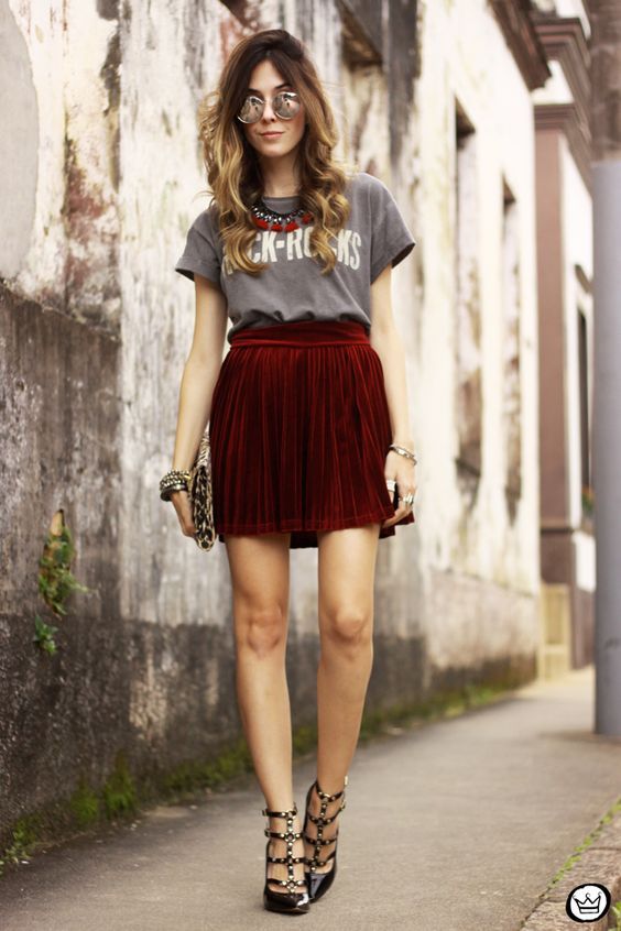 5 Stylish Velvet Outfit Ideas | Velvet skirt, Rocker outfit, Fashi