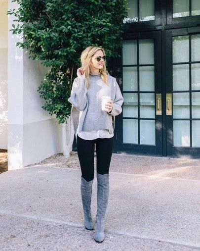 OTK boots, Stuart Weitzman boots, grey boots outfit, grey sweater .