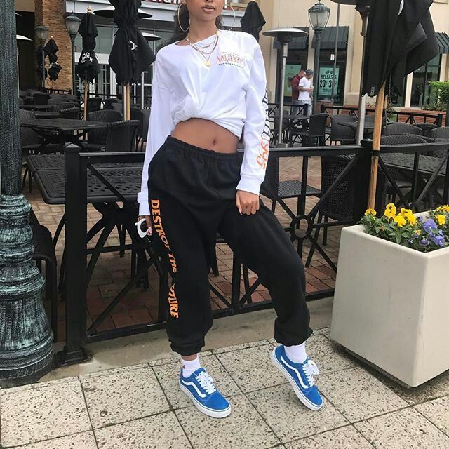 Casual sweats with oversized sweat short and blue vans. Cute urban .
