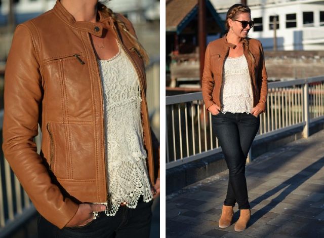 Tan Leather Jacket Outfit Ideas for Women