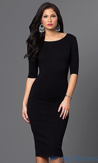 Three-Quarter Sleeve V-Back Midi Dress | Cocktail dresses with .