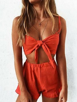 Shop for the Orange Sweetheart Tie Chest Sleeveless Crop Top And .