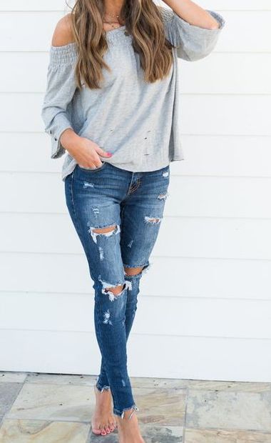 36 Super Cheap Ripped Jeans Outfit Ideas for Women | Ripped jeans .