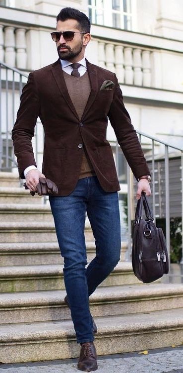 makanveli - with a business casual idea with a dark brown blazer .
